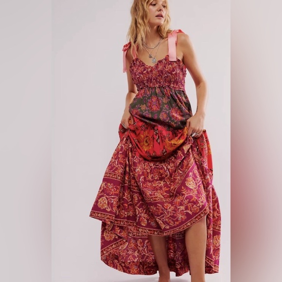 Free People Pink and Red Maxi Dress - Picture 1 of 7